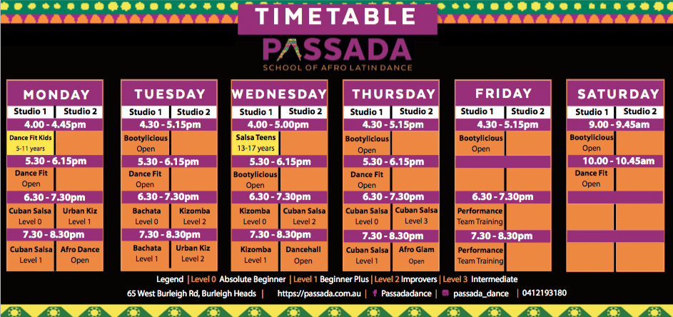 Timetable Passada Dance Updated