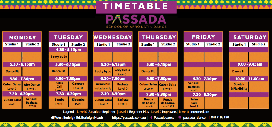 Passada Timetable 20 July 19